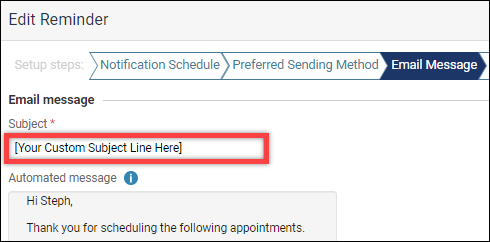 Editing the Subject Line in Patient Communication Emails